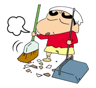 🙍 Shinchan Shinchan, cleaning, broom, dustpan, cartoon telegram sticker
