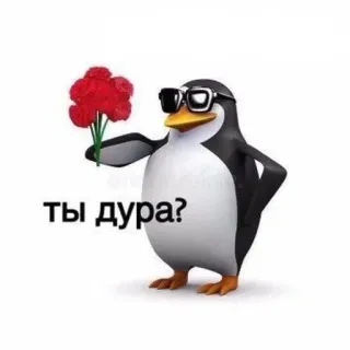 🌟 Ты дура? เพนกวิน, ดอกไม้, คำดูถูก, การ์ตูน telegram sticker