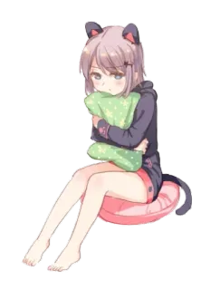 🤗 动漫, 猫娘, 女孩, 可爱, 萌, 枕头, 坐着 telegram sticker