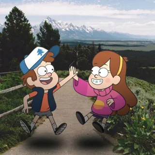 😄 Dipper and Mabel Pines Gravity Falls ディッパー・パインズ, メイベル・パインズ, グラビティフォールズ, アニメ, ハイタッチ, 双子, アニメーション telegram sticker