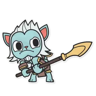 😒 chat, dessin animé, lance, combattant, guerrier, animal telegram sticker