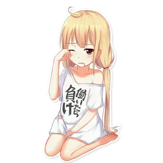😴 負働きた anime, menina, chorando, japonês, camiseta, sentada telegram sticker
