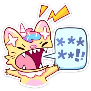 😡 Cartoon, Katze, Einhorn, Fluchen, Wütend, Ausdruck, Sterne whatsapp sticker