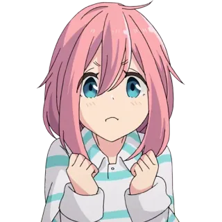 🙃 Nadeshiko Kagamihara Yuru Camp Anime, Carino, Ragazza, Capelli rosa, Cartone animato, Yuru Camp, Nadeshiko Kagamihara telegram sticker