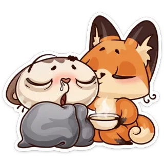 🤒 gatto, volpe, dormire, ciotola, carino, animale telegram sticker