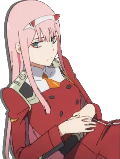😒 Zero Two Darling in the Franxx Anime, Zero Two, pinke Haare, Darling in the Franxx, Anime Mädchen telegram sticker