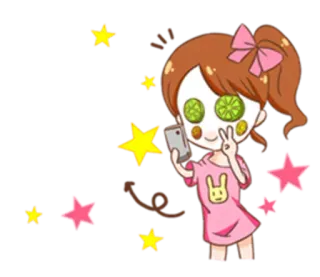😳 menina, desenho animado, selfie, estrelas, facial, beleza, fofo whatsapp sticker