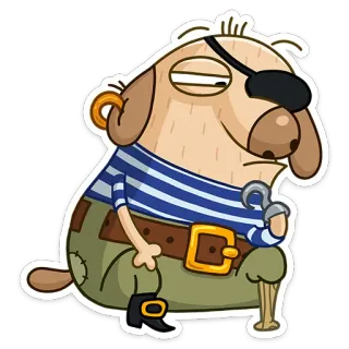 🤔 개, 해적, 만화, 동물, 바다개, 애꾸눈, 갈고리, 의족 whatsapp sticker