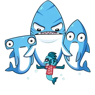 🐟 squalo, pesce, cartone animato, oceano, mare, squalo martello telegram sticker