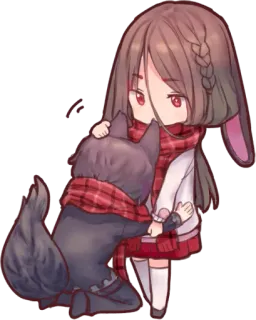 👫 Аниме, Милый, Девушка, Волк, Шарф, Мультфильм whatsapp sticker