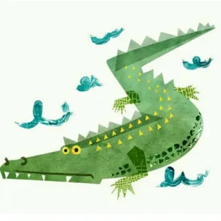 😐 crocodile, reptile, green, animal, water, illustration whatsapp sticker