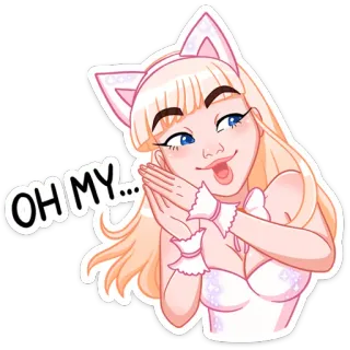 🤩 OH MY... женщина, о боже, котёнок, милый, кошачьи ушки whatsapp sticker