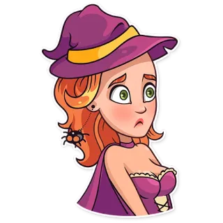 😳 แม่มด, การ์ตูน, ฮาโลวีน, แมงมุม, ชุด, เวทมนตร์ telegram sticker