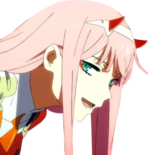 😃 Zero Two Darling in the Franxx anime, zero two, pink hair, horns, franxx telegram sticker