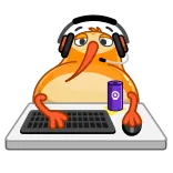 👨‍💻 gamer, burung, komputer, headset, kartun, oranye, emoji whatsapp sticker