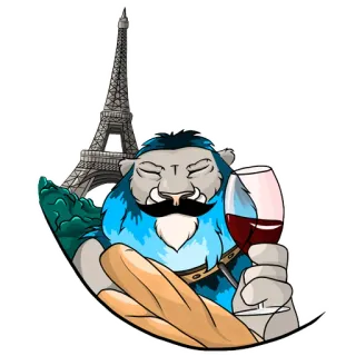 🇫🇷 Paris, Menara Eiffel, Perancis, anggur, baguette, Perancis, kartun telegram sticker