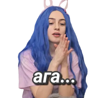 😯 ага... ผู้หญิง, ผมสีฟ้า, สติกเกอร์, การ์ตูน whatsapp sticker