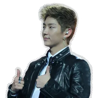 👍 ผู้ชาย, ยกนิ้วโป้ง, เสื้อหนัง, เกาหลี, เอเชีย, บวก, ท่าทาง whatsapp sticker