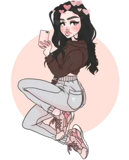 🤳 donna, selfie, cuori, cartone animato, ragazza, arte, disegno telegram sticker