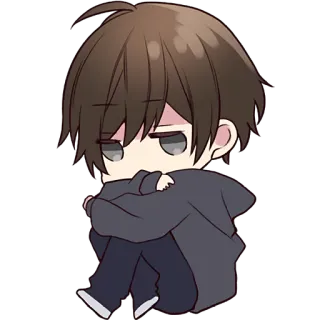 😞 Аниме, Чиби, Парень, Грустный, Депрессия, Эмо, Сидя whatsapp sticker