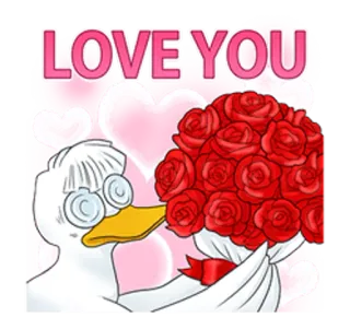 ❤ LOVE YOU miłość, kwiaty, kaczka, słodkie, walentynki whatsapp sticker