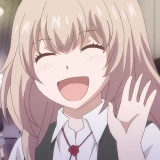 ➰ ragazza anime, sorridente, che saluta, allegra, cartone animato, carina whatsapp sticker