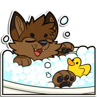 🛁 furry, bath, bubbles, rubber duck, cute, animal, cartoon telegram sticker
