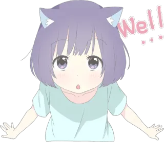 😯 Well... anime, schattig, kattenoren, meisje, nou ja, verrast telegram sticker