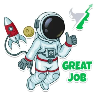 👍 GREAT JOB astronaute, fusée, espace, super travail, succès, lune whatsapp sticker