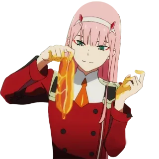 🥓 Zero Two Darling in the Franxx Anime, Mädchen, Pinke Haare, Zero Two, Darling in the Franxx, Charakter, Cartoon telegram sticker