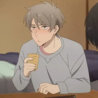 💰 Anime, Mann, Getränk, Sitzend, Innen, Charakter telegram sticker