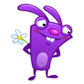 😊 мультфильм, кролик, цветок, фиолетовый, милый, смешной whatsapp sticker
