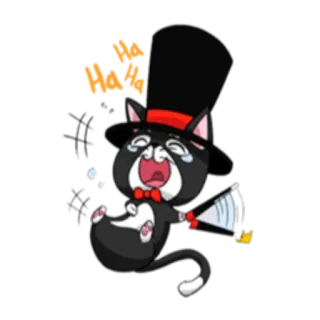 🤣 Ha Ha Ha gato, rindo, cartola, gravata borboleta, engraçado, desenho animado telegram sticker