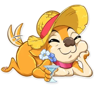 ☺️ Dessin animé, Animal, Chien, Cocktail, Chapeau, Détente, Mignon whatsapp sticker