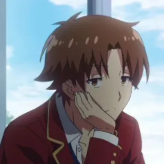 🏫 Ayanokoji Kiyotaka Classroom of the Elite Anime, Classroom of the Elite, Ayanokoji, Kiyotaka, Cheveux bruns, Uniforme rouge whatsapp sticker