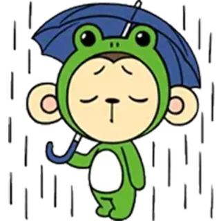 ☔ mono, rana, animal, dibujo animado, paraguas, triste telegram sticker