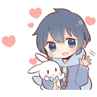 🥰 애니메이션, 만화, 귀여운, 카와이, 소년, 토끼, 하트 telegram sticker
