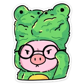 🤓 frog, pig, glasses, cartoon, cute, animal, character telegram sticker