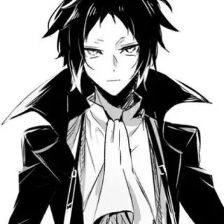 🐈‍⬛️ Akutagawa Ryunosuke Bungou Stray Dogs Anime, Manga, Retrato, Fanart, Blanco y Negro, Personaje telegram sticker