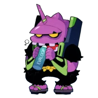 🔹 EVALOOP morado, personaje, botella telegram sticker