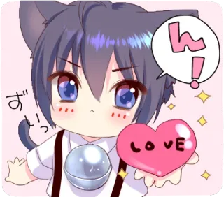 💝 hi! anime, tai mèo, trái tim, tình yêu, dễ thương whatsapp sticker