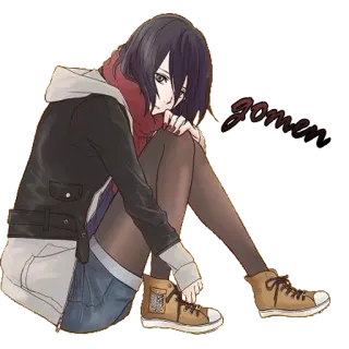 😞 gomen anime, meisje, sjaal, casual, illustratie telegram sticker