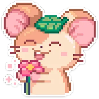 🐹 ねずみ, 花, ピクセルアート, 可愛い, 漫画, 動物 telegram sticker