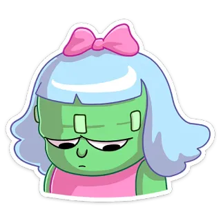 ☹️ Zombie, Cartoon, Traurig, Monster, Mädchen, Schleife, Süß, Figur telegram sticker