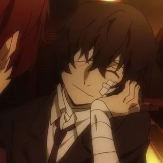 🖤 Osamu Dazai Bungo Stray Dogs anime, bandaże, Dazai, Bungo Stray Dogs, uśmiechnięty telegram sticker