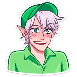 😃 эльф, аниме, мультфильм, мужчина, шляпа, зеленый, портрет telegram sticker