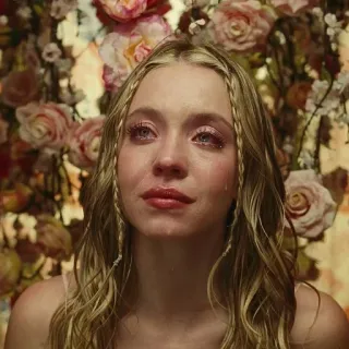 💉 woman, crying, flowers, emotional, makeup, portrait telegram sticker