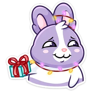 🎁 conejo, conejito, regalo, obsequio, luces, mono telegram sticker