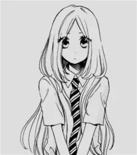 💜 Anime, Manga, Gadis, Seragam sekolah, Dasi, Hitam putih telegram sticker