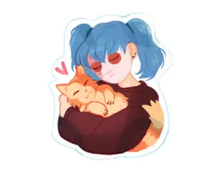 ☺️ cartone animato, personaggio, capelli blu, gatto, animale domestico, amicizia, coccola telegram sticker